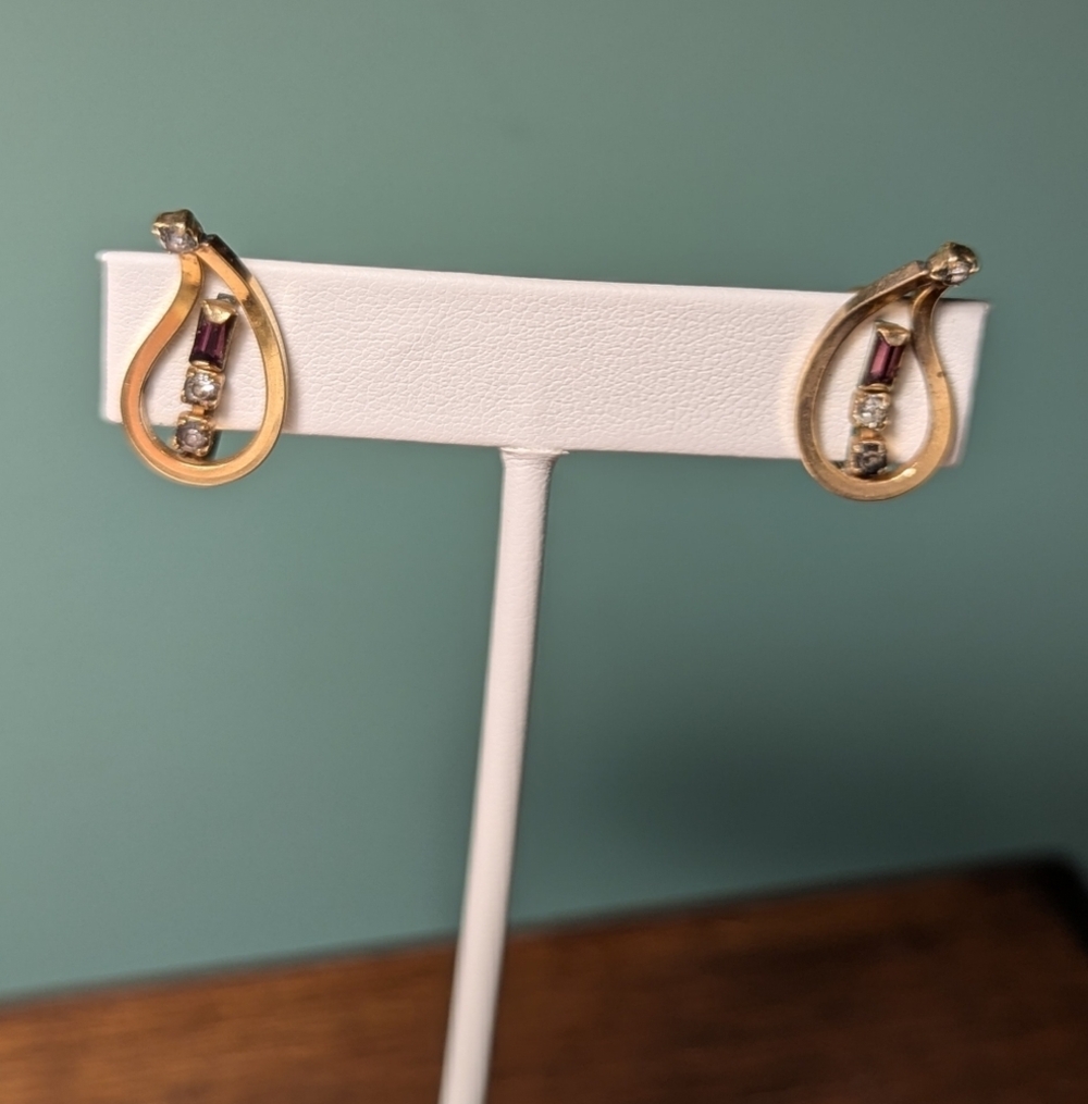 💜 Phyllis Rhinestones Gold and Silver Earrings 12kt 120 Screw Back